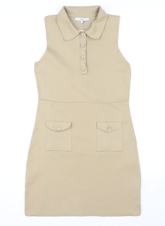 Next Women's Beige Collared Shift Dress Size 12