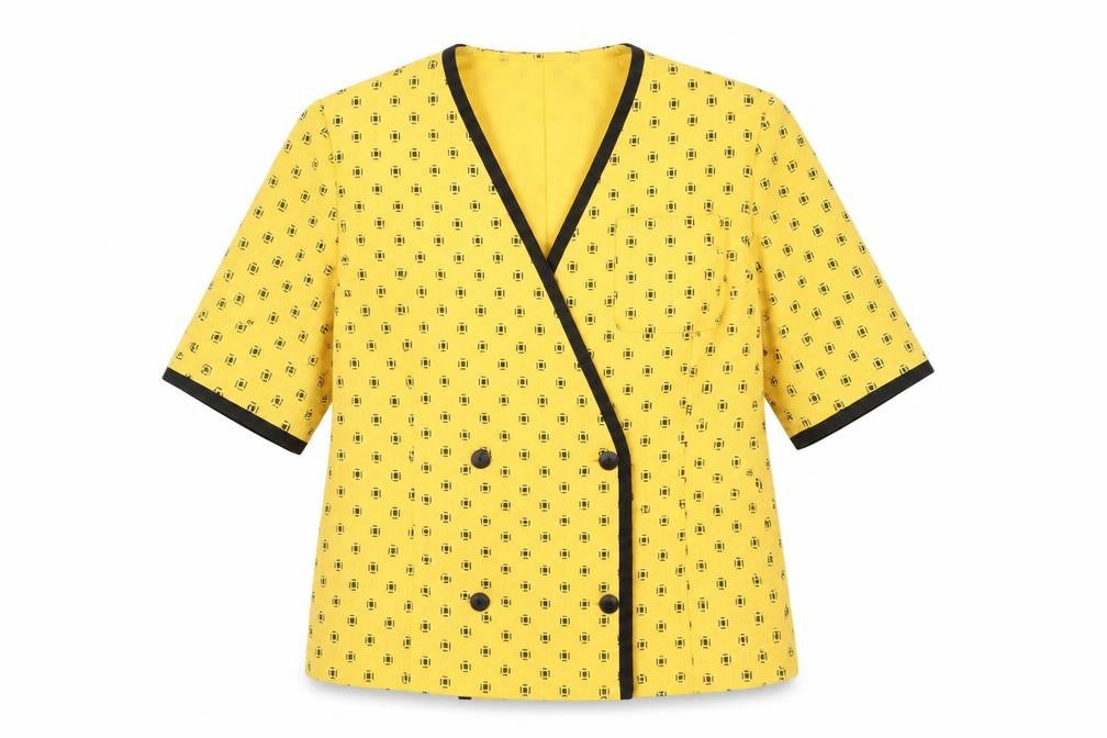 Reflections Women's Yellow Retro Geometric Wrap Blouse Size 14