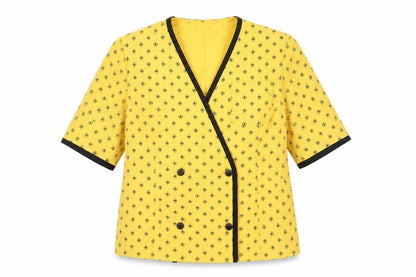 Reflections Women's Yellow Retro Geometric Wrap Blouse Size 14