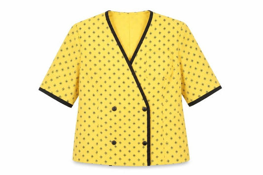 Reflections Women's Yellow Retro Geometric Wrap Blouse Size 14