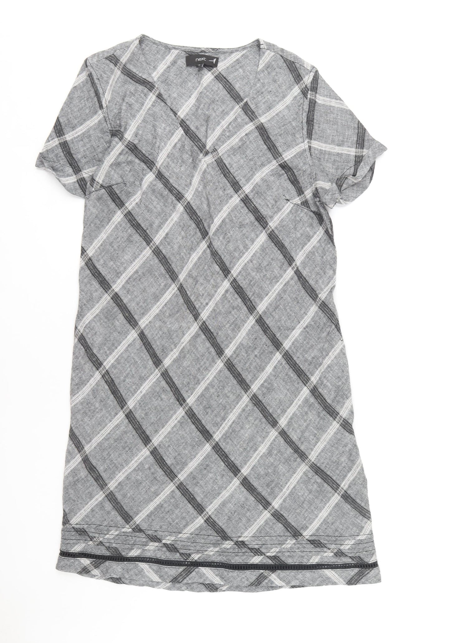 Next Women's Grey Check V-Neck Dress, Size 14
