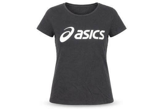 Front view of Asics Women's Black T-Shirt, size S, Casual Style