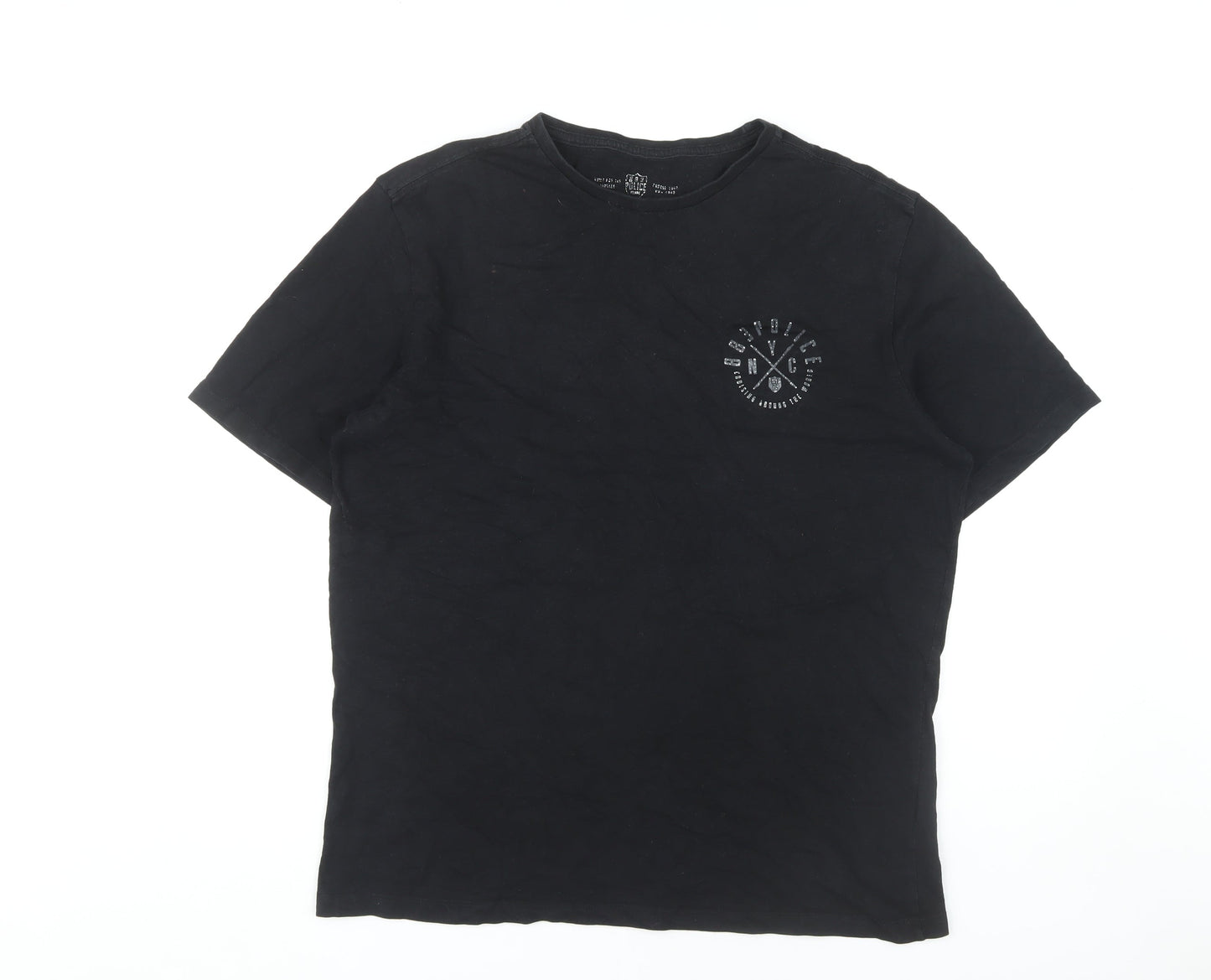 Police Men's Black XL Cotton Crew Neck T-Shirt