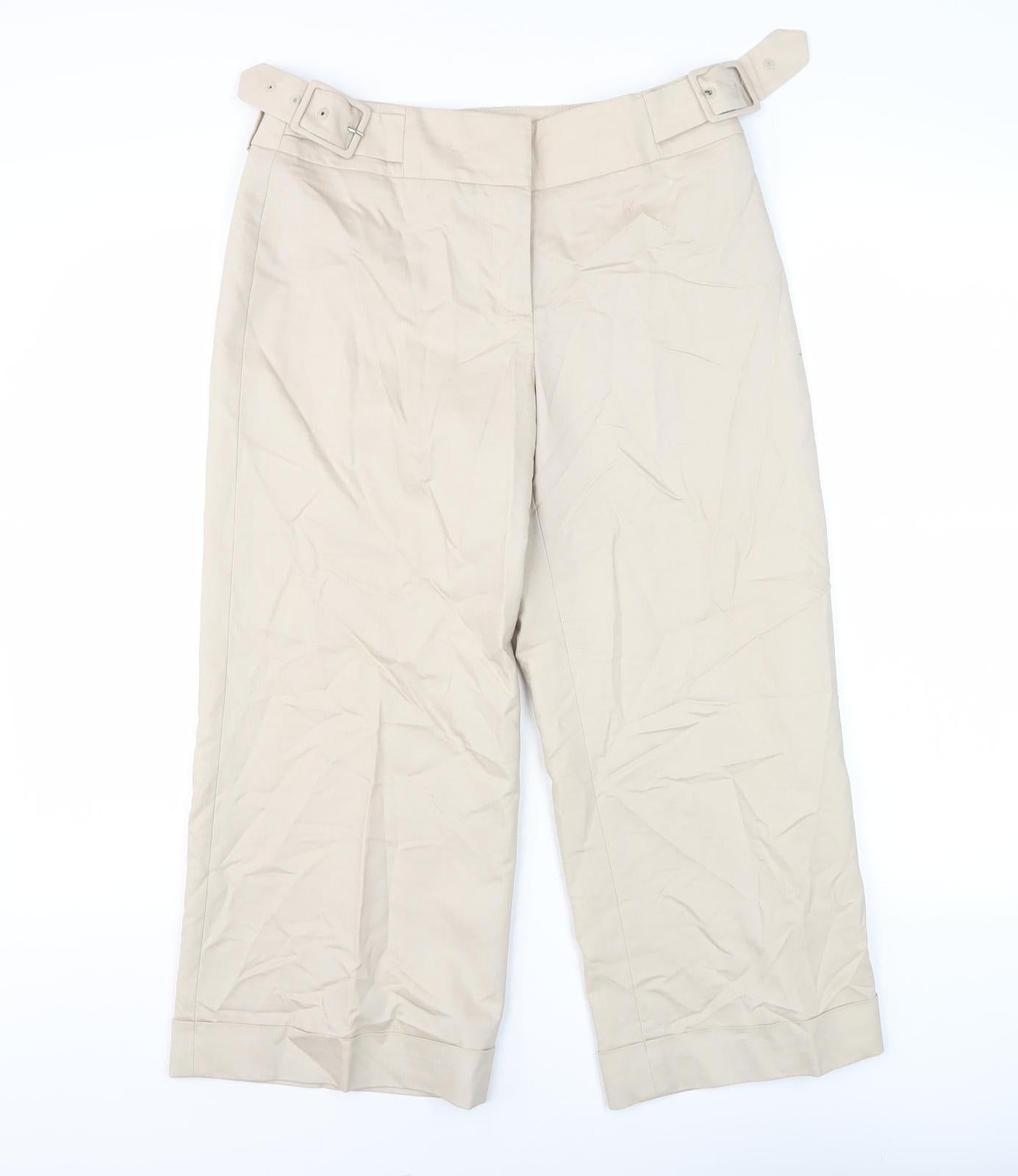 Coast Women's Beige Cropped Trousers, Size 10, Belted Wide-Leg
