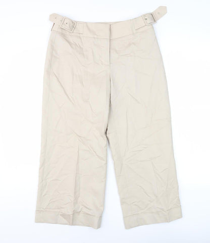 Coast Women's Beige Cropped Trousers, Size 10, Belted Wide-Leg