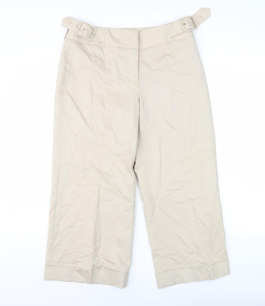 Coast Women's Beige Cropped Trousers, Size 10, Belted Wide-Leg