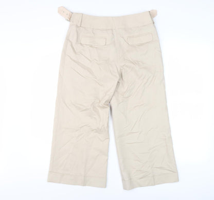 Coast Women's Beige Cropped Trousers, Size 10, Belted Wide-Leg