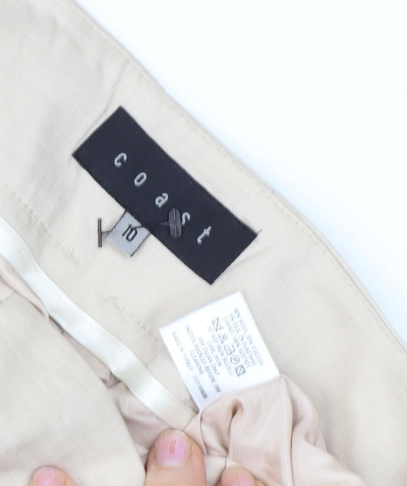 Coast Women's Beige Cropped Trousers, Size 10, Belted Wide-Leg