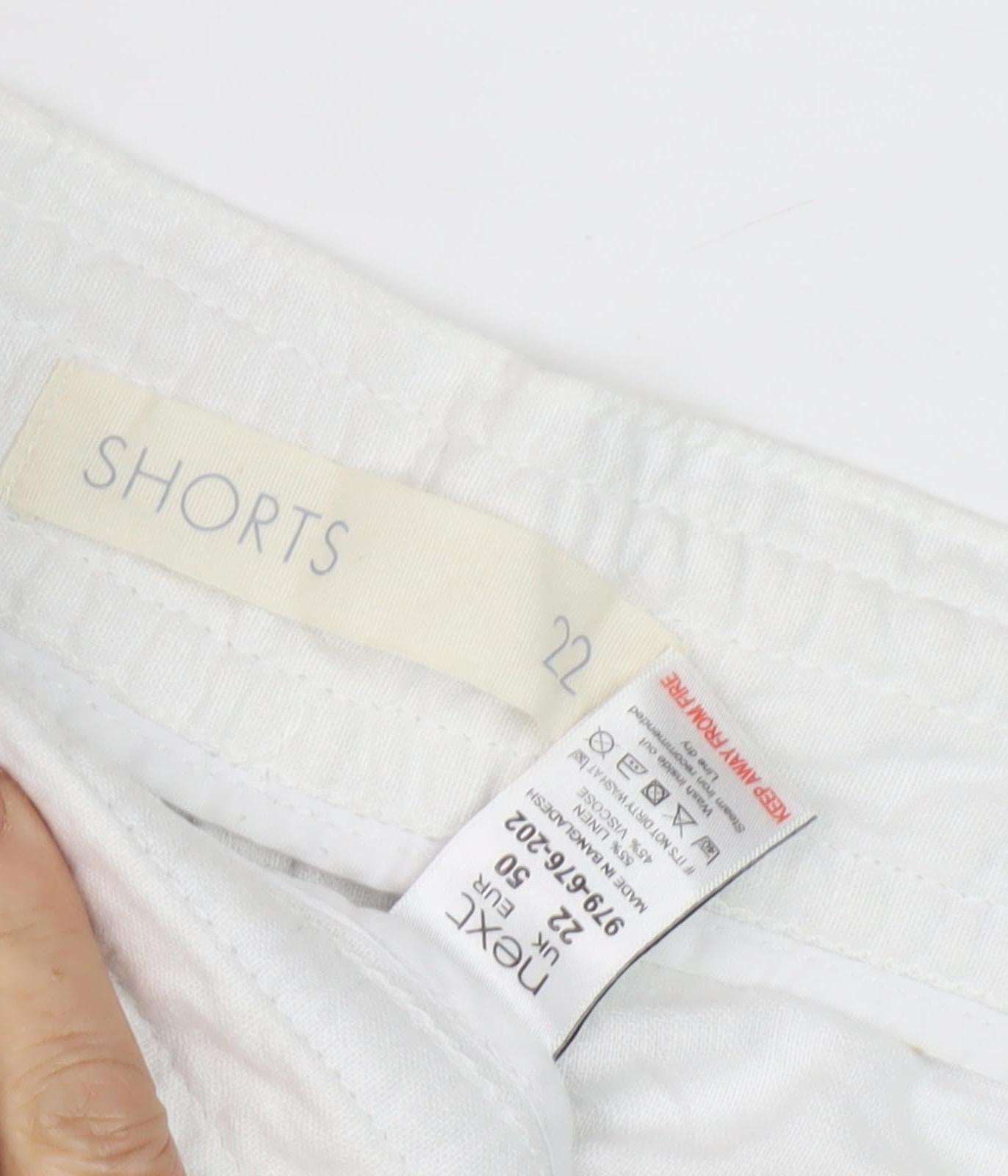Next Women's White Linen Blend Shorts, Size 22, Summer Casual