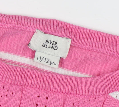 River Island Girls Pink Striped Pullover Jumper 11-12 Years