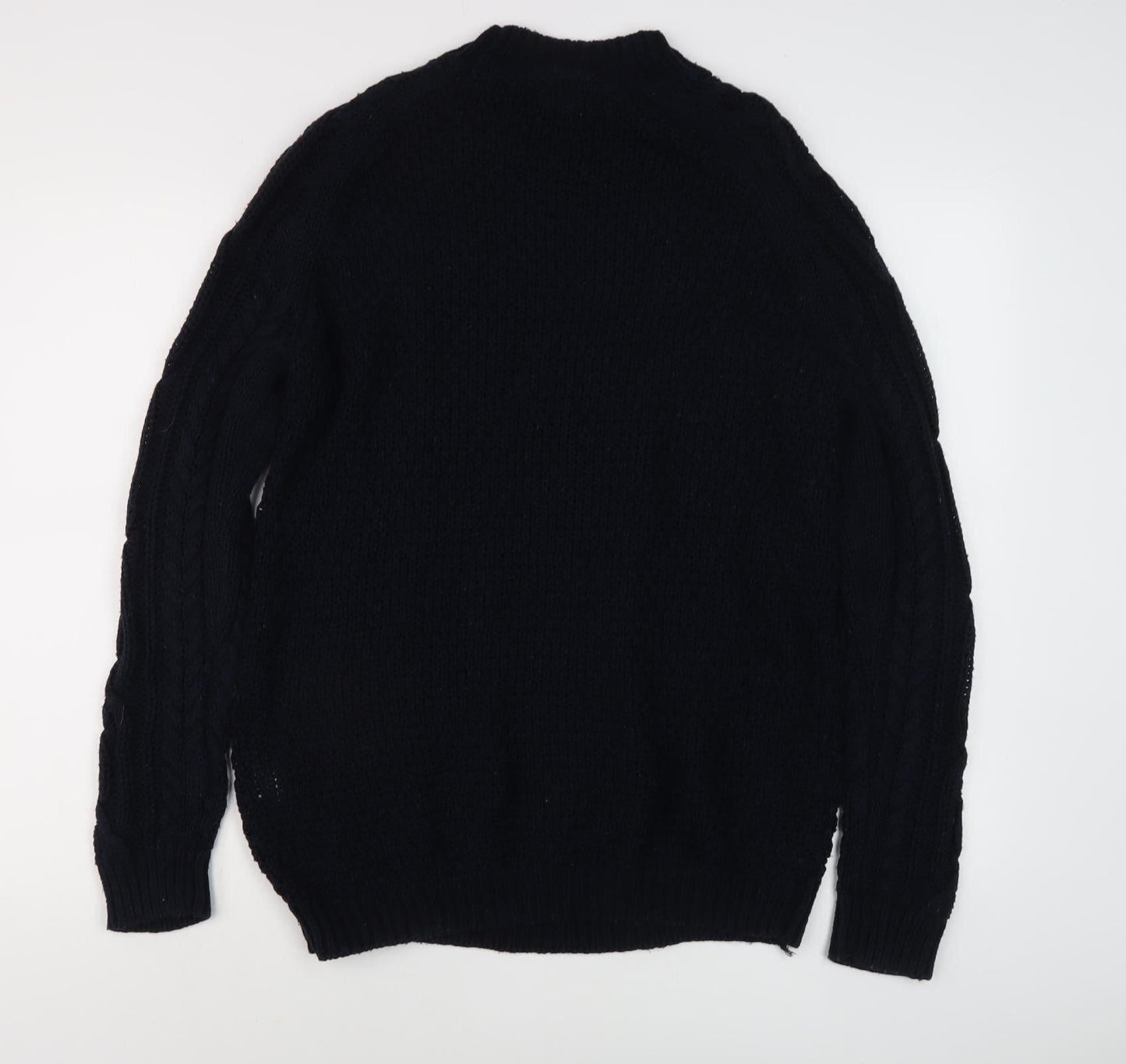Pull & Bear Men's Black Cable-Knit Crew Neck Jumper