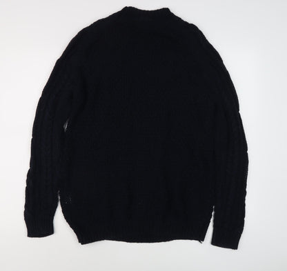 Pull & Bear Men's Black Cable-Knit Crew Neck Jumper