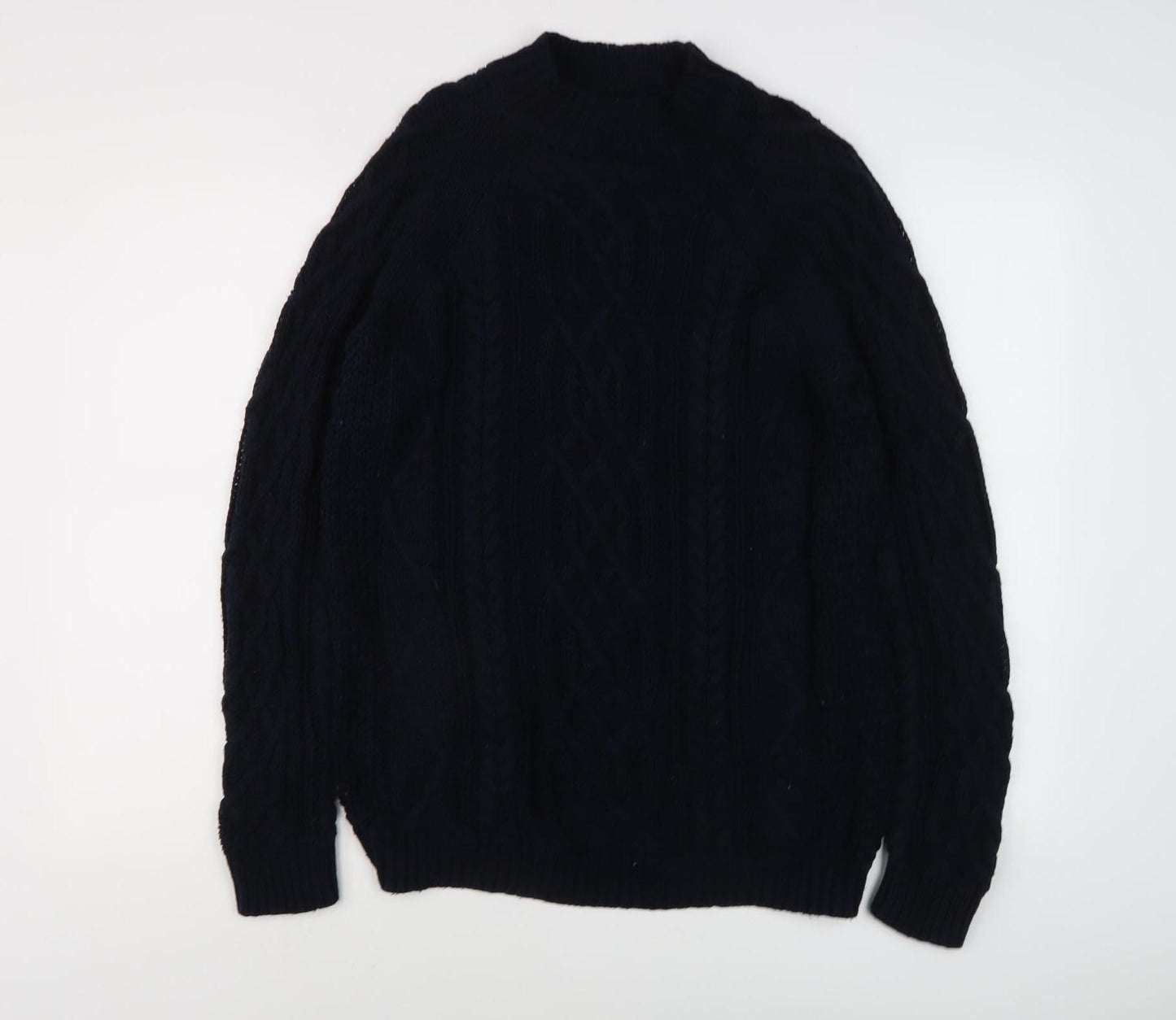 Pull & Bear Men's Black Cable-Knit Crew Neck Jumper