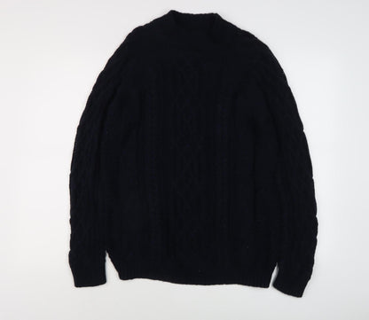 Pull & Bear Men's Black Cable-Knit Crew Neck Jumper