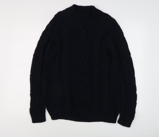 Pull & Bear Men's Black Cable-Knit Crew Neck Jumper