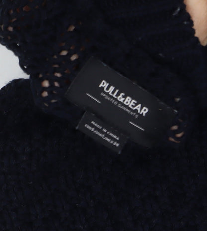 Pull & Bear Men's Black Cable-Knit Crew Neck Jumper