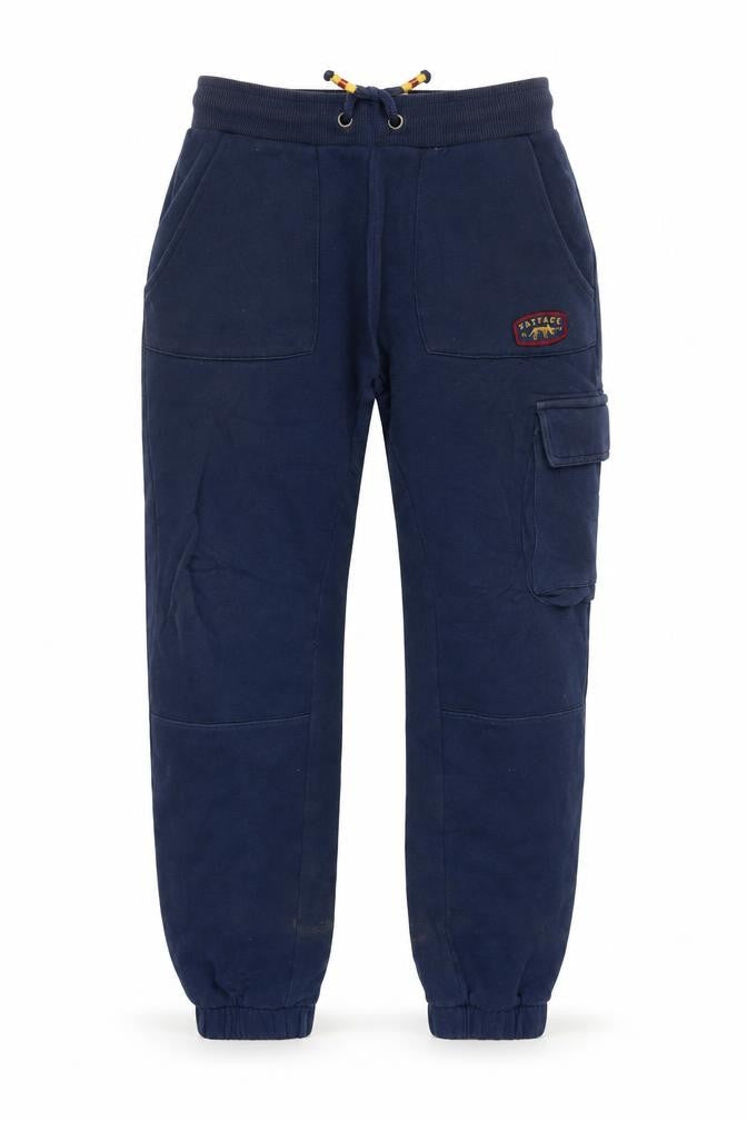 Front view of FatFace boys’ blue jogger trousers, size 10, years