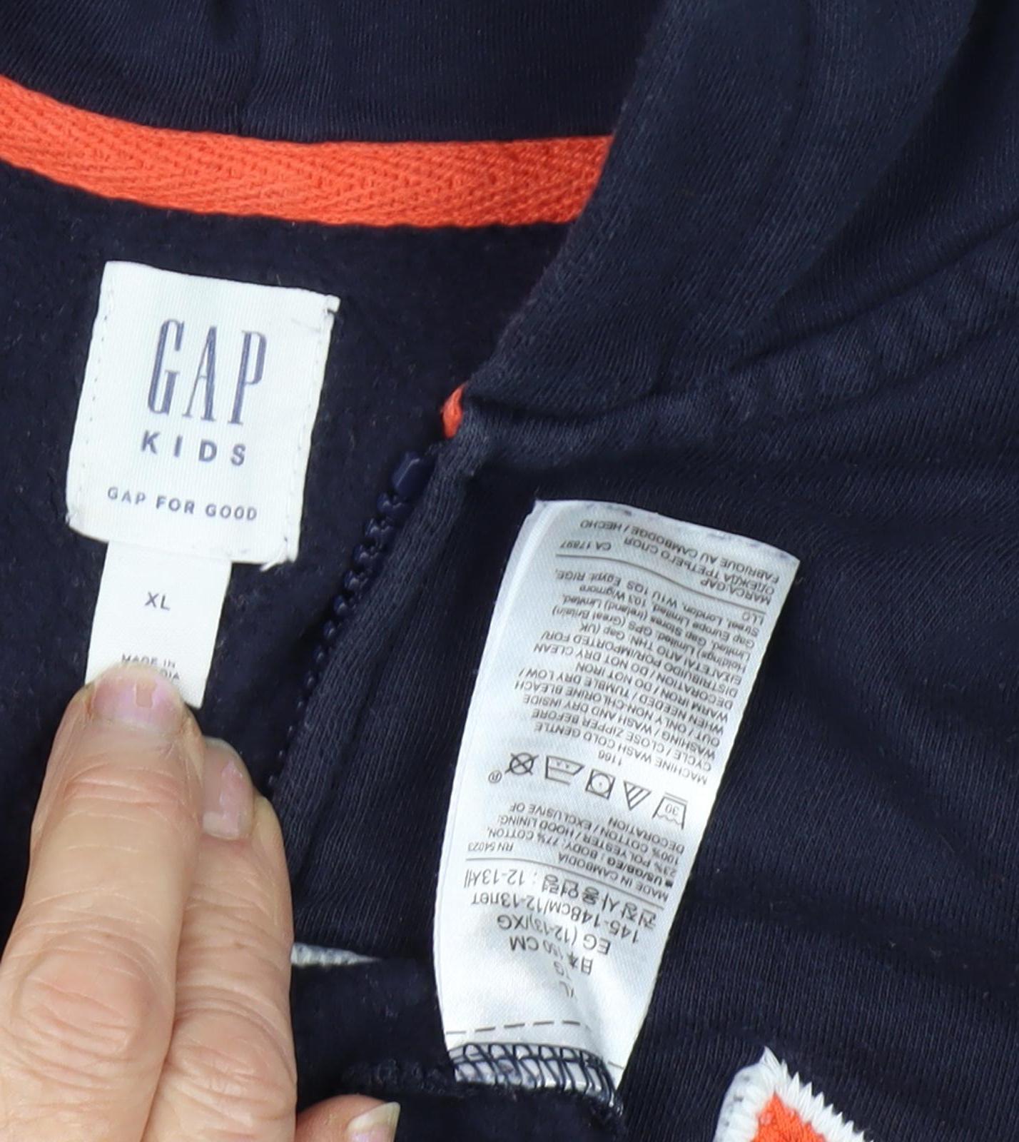 GAP Boys Blue Full Zip Hoodie, Size 14 Years, Logo Accents