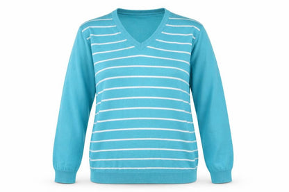 The Golf Co Women's Blue Striped Pullover Jumper - L