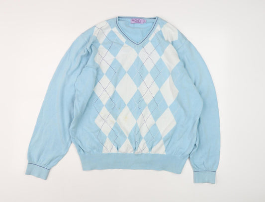The Golf Co Men's Blue Argyle V-Neck Jumper XL