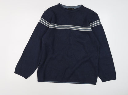 BHS Men's Blue Striped Pullover Jumper, Size M