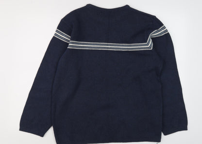BHS Men's Blue Striped Pullover Jumper, Size M