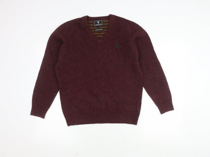 John Partridge Men's Red Wool V-Neck Pullover Jumper, L