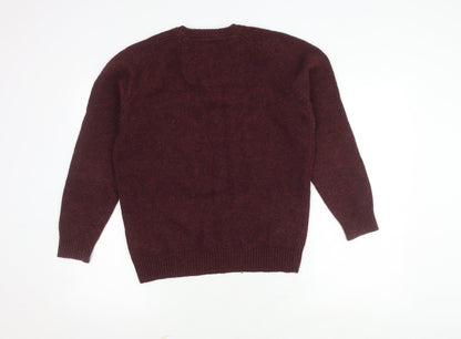 John Partridge Men's Red Wool V-Neck Pullover Jumper, L