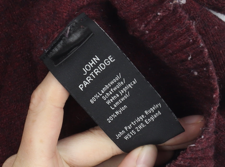 John Partridge Men's Red Wool V-Neck Pullover Jumper, L