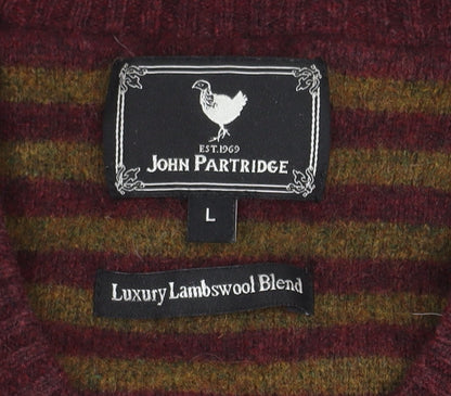 John Partridge Men's Red Wool V-Neck Pullover Jumper, L
