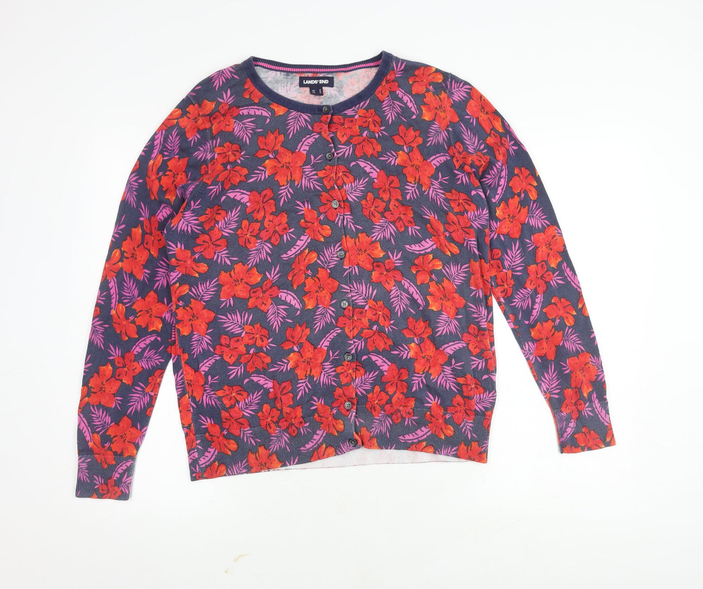 Lands' End Women's Multicoloured Floral Cardigan M