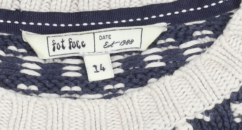 Fat Face Unisex Blue Fair Isle Pullover Jumper Size 14