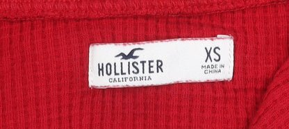 Hollister Women's Red High Neck Zip Sweatshirt XS