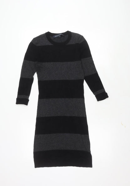 French Connection Women's Black Grey Striped Dress, Size 6