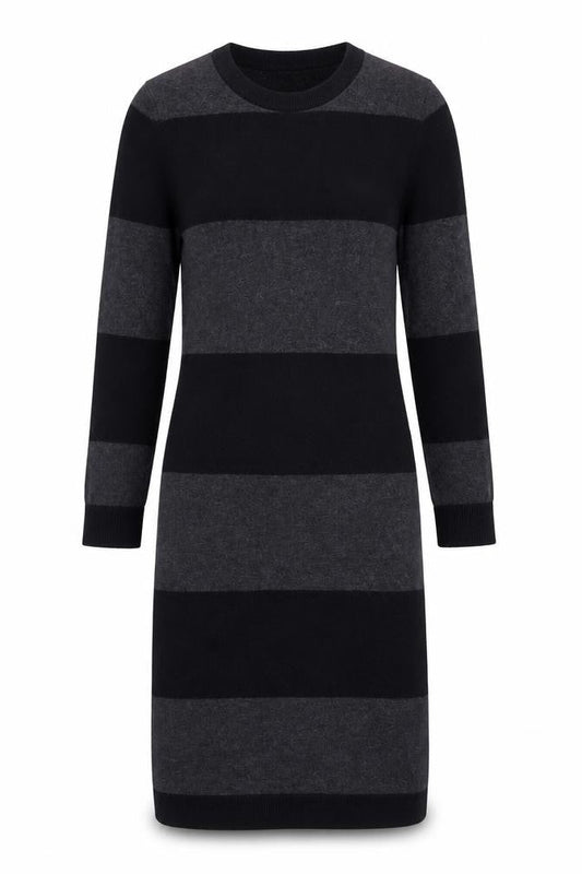 Front view of French Connection Women's Black Grey Striped Dress, size 6