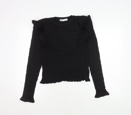 Womens UK Size M Zara Black Basic Blouse