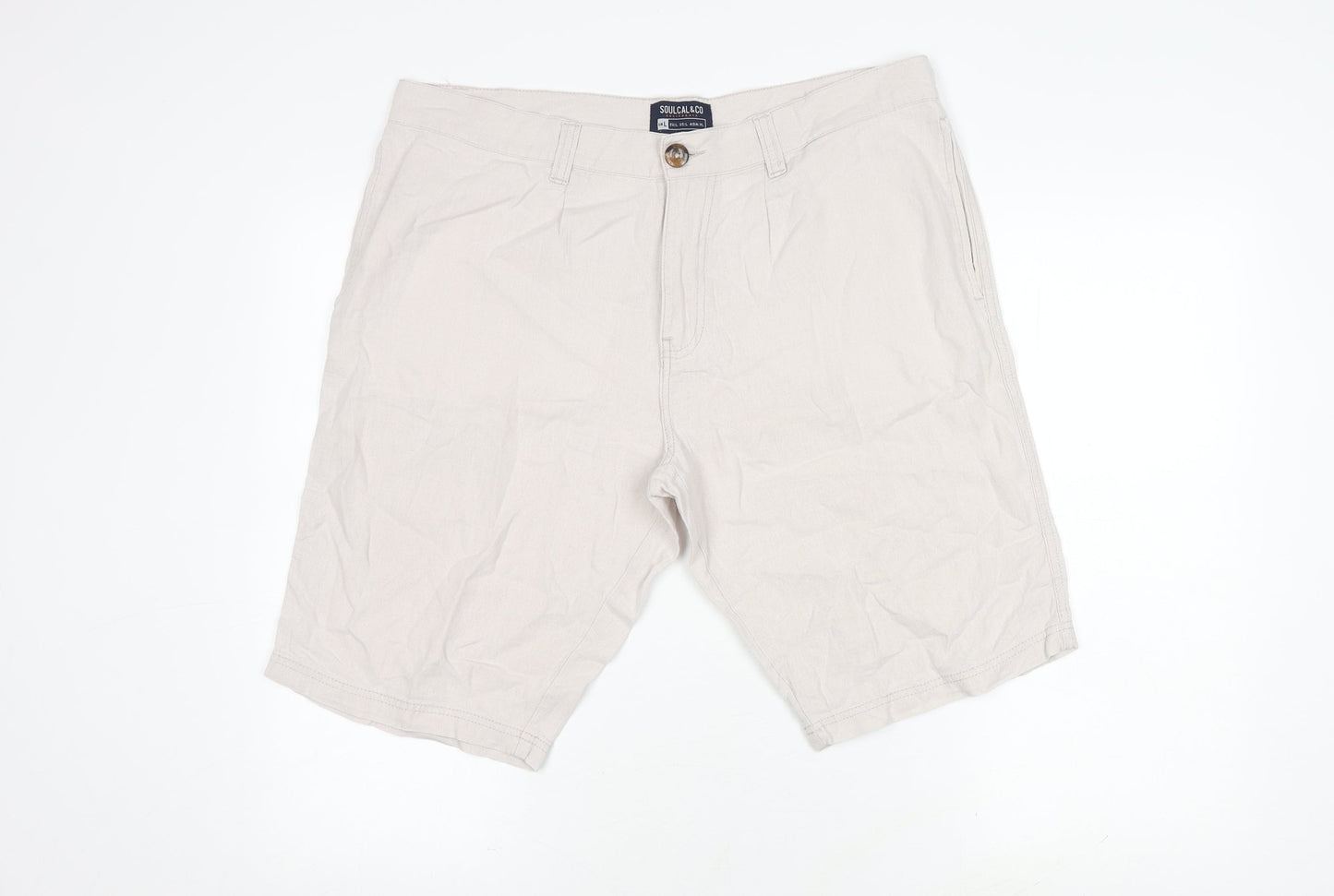 SoulCal & Co Men's Beige Linen Blend Chino Shorts, Size L