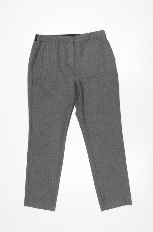 Zara Basic Women's Grey Trousers, Size L, Herringbone