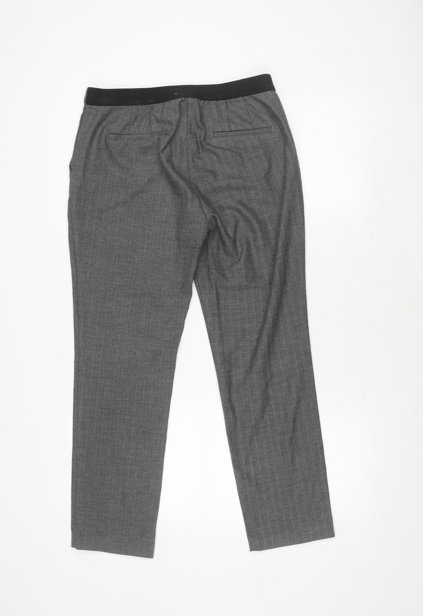 Zara Basic Women's Grey Trousers, Size L, Herringbone