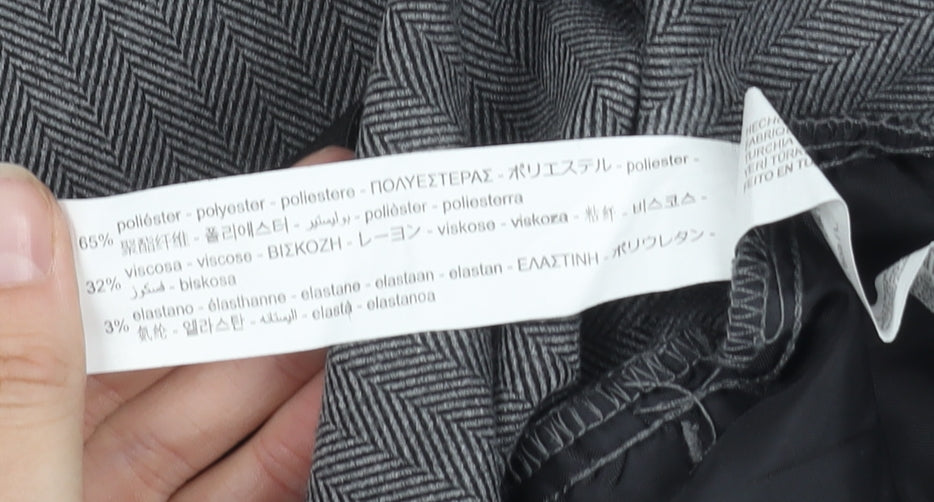 Zara Basic Women's Grey Trousers, Size L, Herringbone