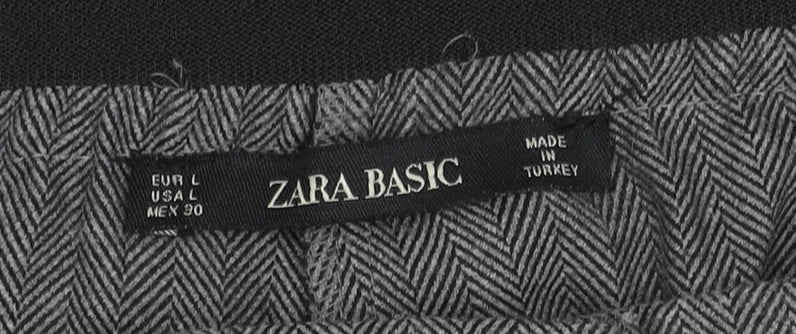 Zara Basic Women's Grey Trousers, Size L, Herringbone
