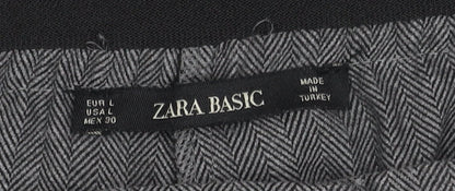 Zara Basic Women's Grey Trousers, Size L, Herringbone
