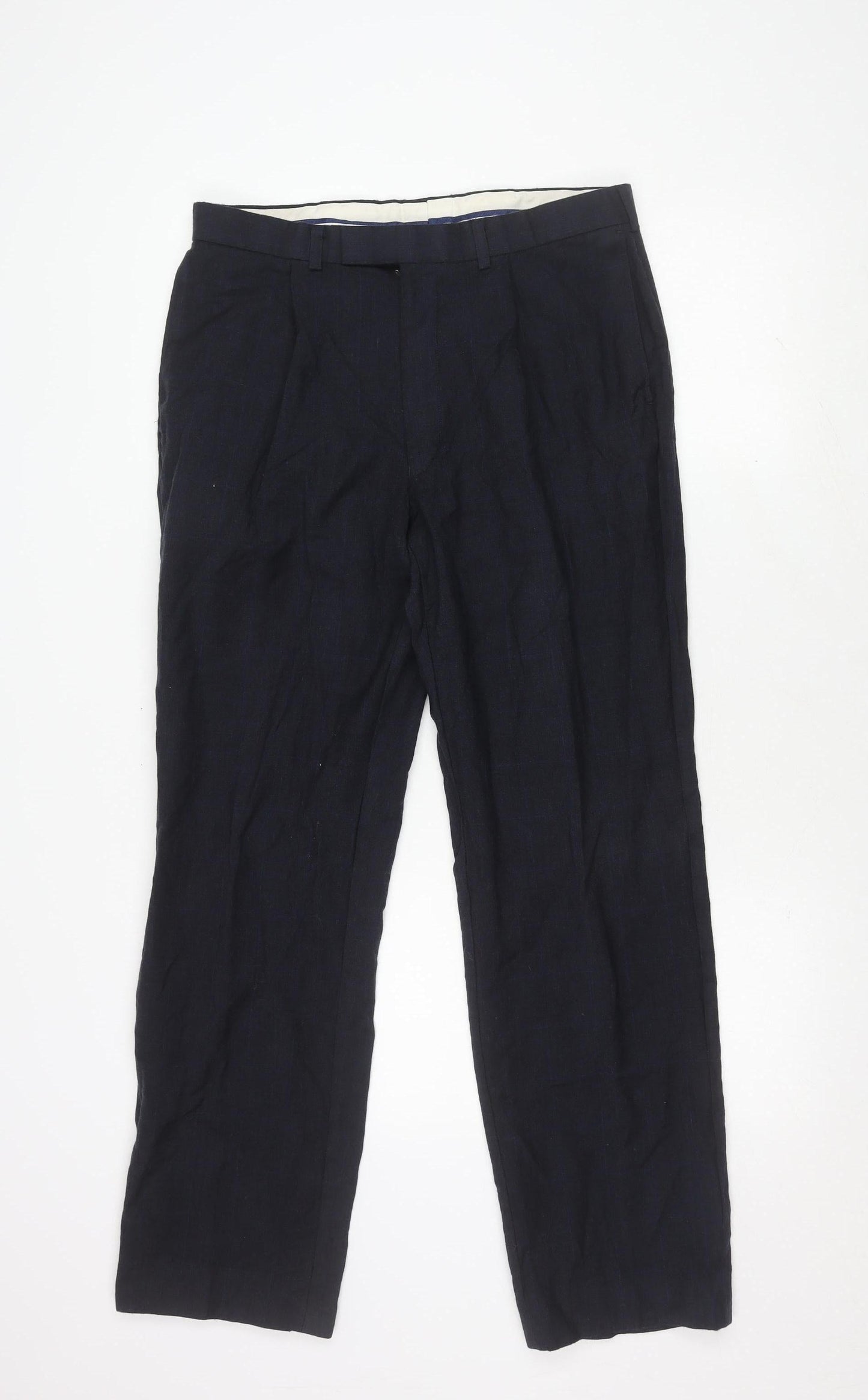 Marks and Spencer Men's Blue Check Trousers 34