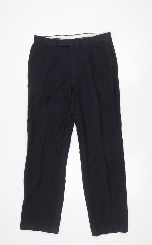 Marks and Spencer Men's Blue Check Trousers 34