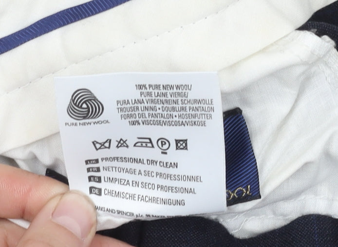 Marks and Spencer Men's Blue Check Trousers 34