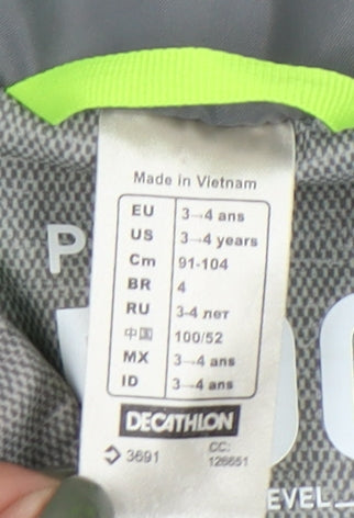 Decathlon Boys Grey Puffer Jacket, 3-4 Years, Hooded Winter Coat