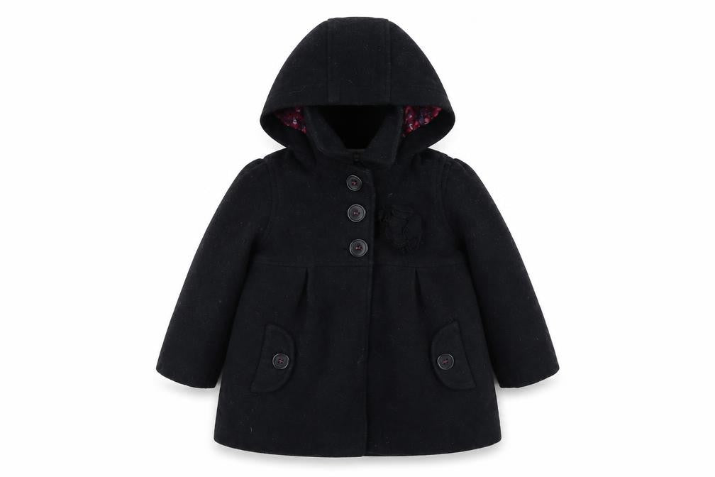 Front view of Marks & Spencer unisex black wool blend coat 18-24 months
