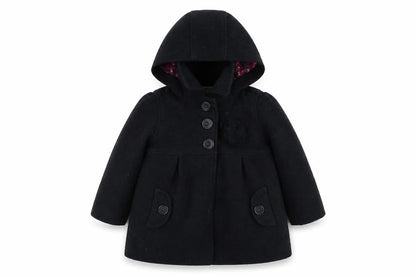 Front view of Marks & Spencer unisex black wool blend coat 18-24 months