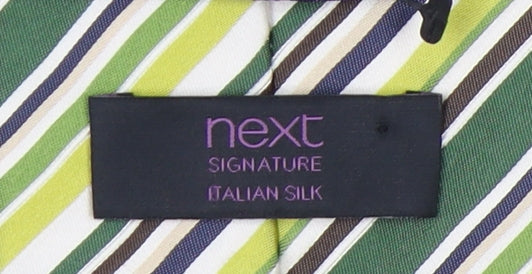 Next Men's Green Striped Silk Tie, One Size