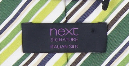 Next Men's Green Striped Silk Tie, One Size